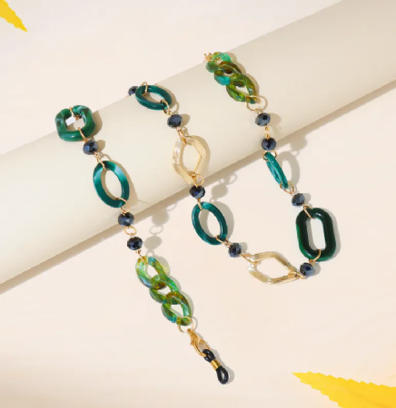 שרשרת לולאות גדולות ירוק שייש